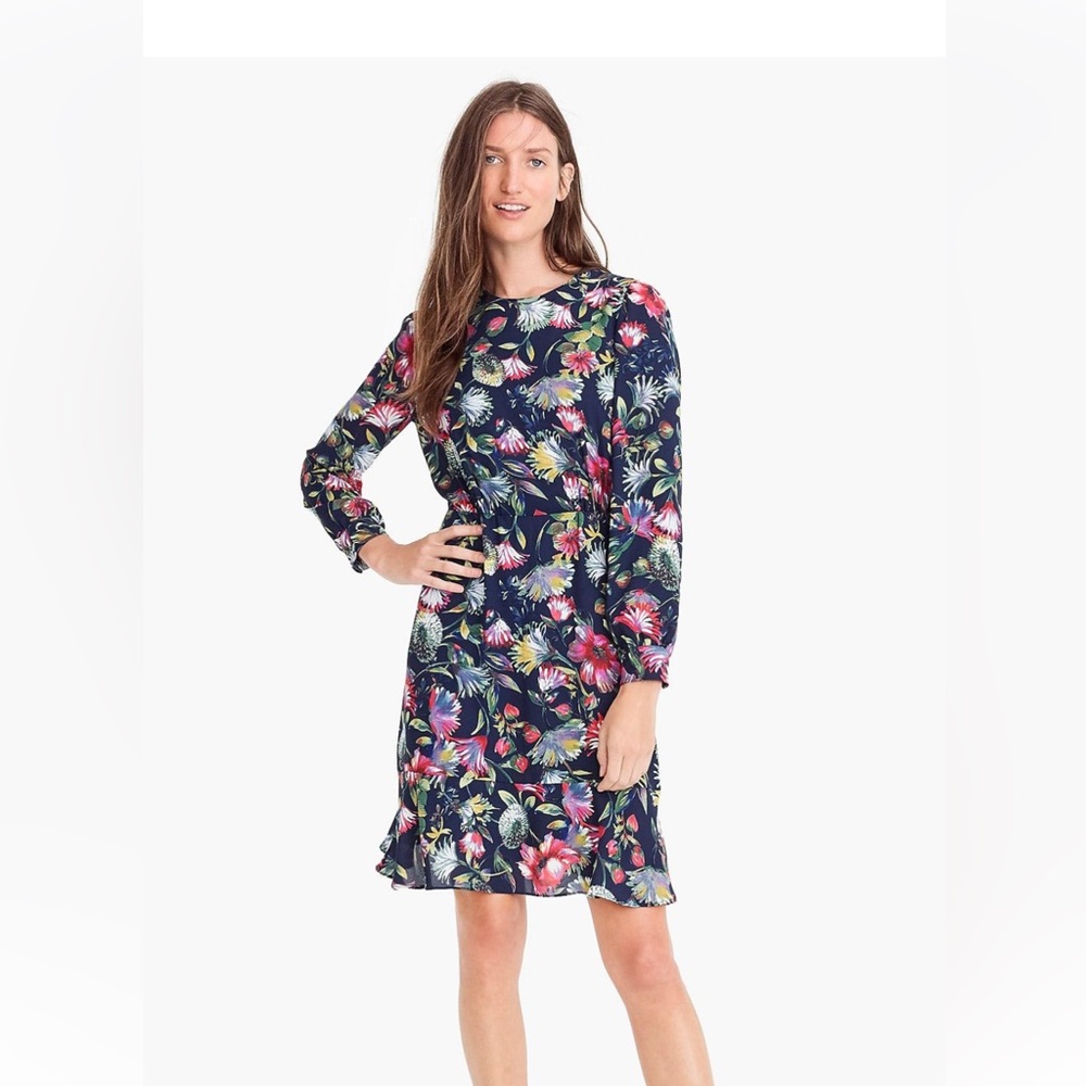 J.Crew Flouncy Hem Dress in Painted Floral - Size 2 - Picture 1 of 13
